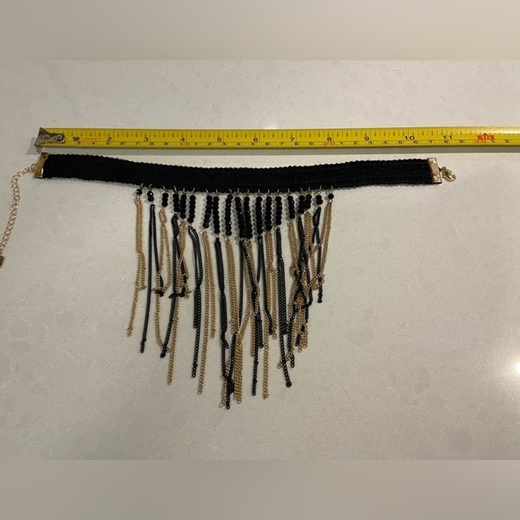 Whimsygoth Signed PL Black and Gold Beaded Tassel Choker - Picture 8 of 8